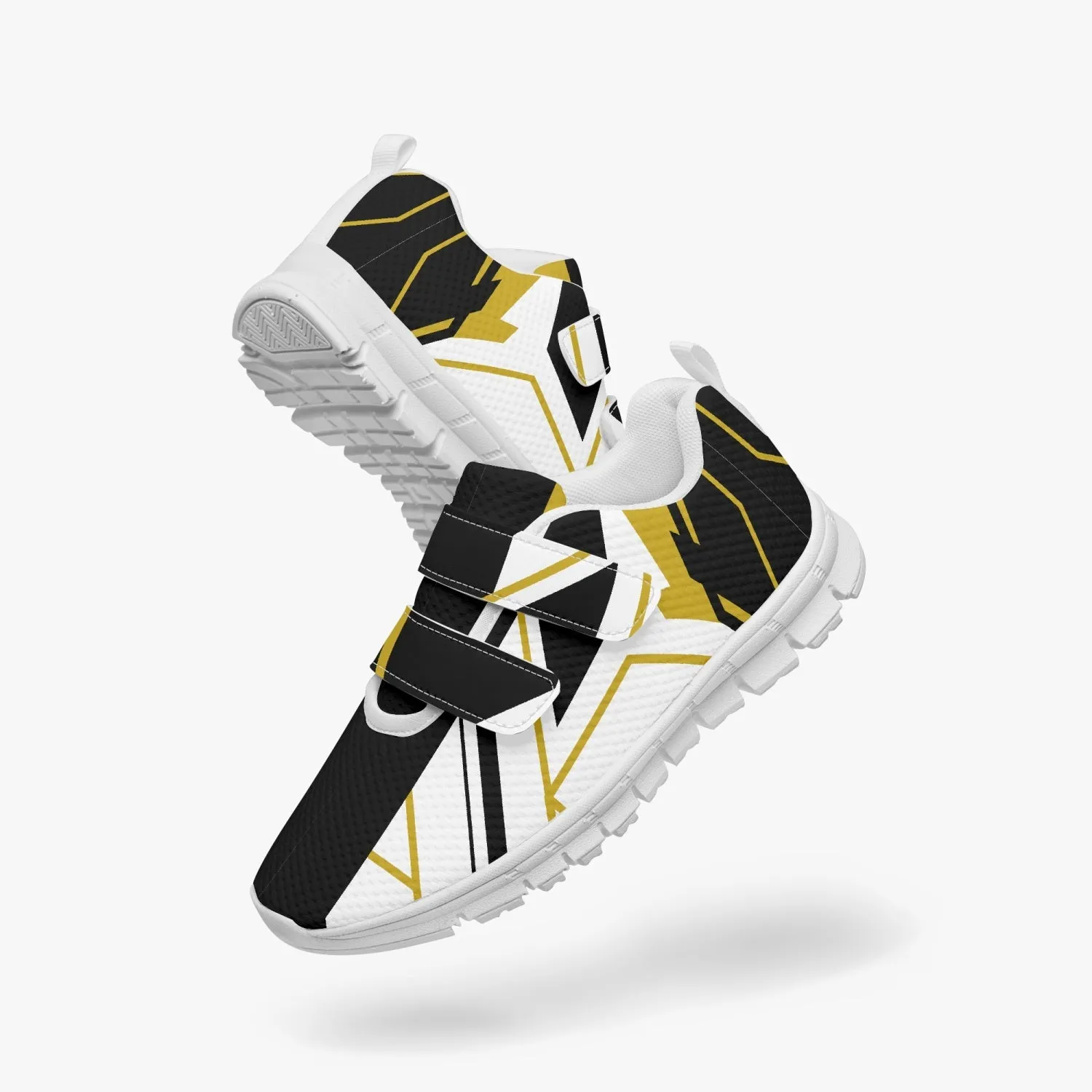 Baskets légères à velcro pour enfants "Blanc, noir et jaune" (672)